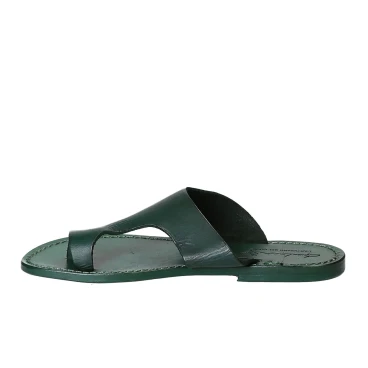 Chanclas de cuero verde para mujeres hecho a mano
