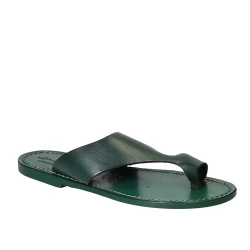 Sandale tong en cuir vert pour femme artisanales
