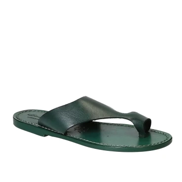 Grün Leder-Riemchensandalen für Damen Handgefertigt in Italien