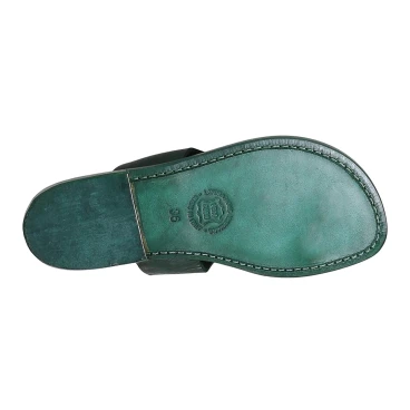 Grün Leder-Riemchensandalen für Damen Handgefertigt in Italien