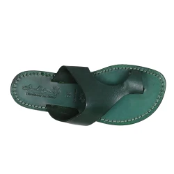 Grün Leder-Riemchensandalen für Damen Handgefertigt in Italien