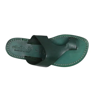 Sandale tong en cuir vert pour femme artisanales
