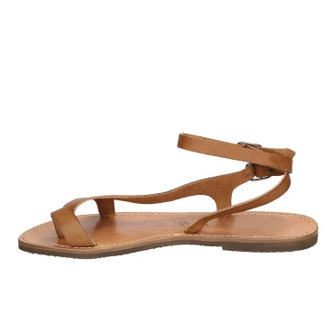 Riemchen-Sandalen für Damen aus hellbraunem Leder in Italien von Handgefertigt
