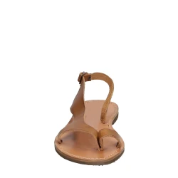 Riemchen-Sandalen für Damen aus hellbraunem Leder in Italien von Handgefertigt