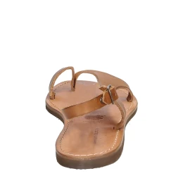 Riemchen-Sandalen für Damen aus hellbraunem Leder in Italien von Handgefertigt