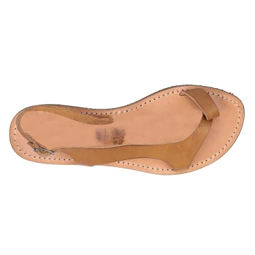 Riemchen-Sandalen für Damen aus hellbraunem Leder in Italien von Handgefertigt