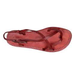 Sandalias para señoras hechas a mano en cuero rojo