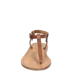T-strap thong sandals in tan Leather handmade in Italy