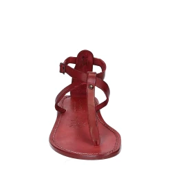 Women's t-strap sandals in red Leather handmade in Italy