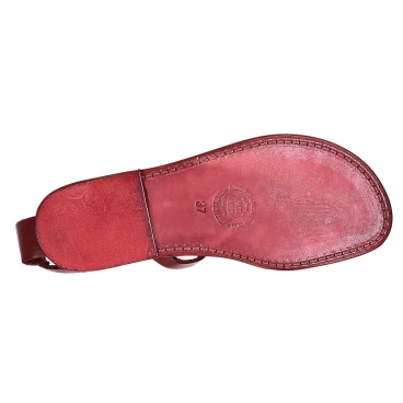 Women's t-strap sandals in red Leather handmade in Italy