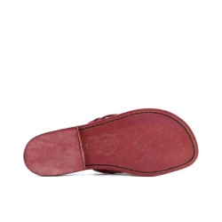 Hecho a mano las mujeres de cuero rojo tiras diapositivas tangas con suela de cuero