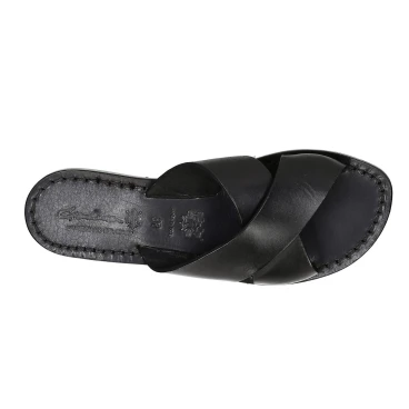 Schwarzen Leder-Riemchensandalen für Damen Handgefertigt in Italien