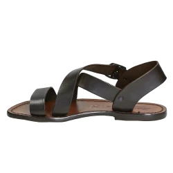 Sandalias en cuero marrón oscuro para mujer hechos a mano en Italia