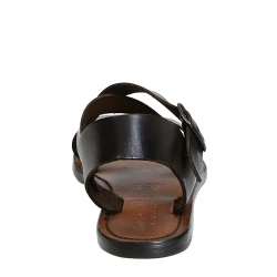 Sandalias en cuero marrón oscuro para mujer hechos a mano en Italia