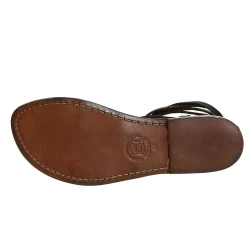 Sandalias gladiador de tiras en cuero marrón hechas a mano