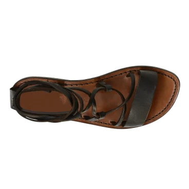 Sandalias gladiador de tiras en cuero marrón hechas a mano