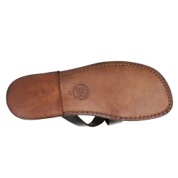 Handmade genuine brown leather men's slippers sandals