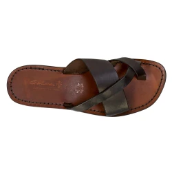 Tongs Gianluca - L'artigiano del cuoio nu-pieds homme en cuir travaillé à la main