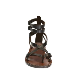 Hand gefertigte Damen-Sandalen im Slave-Look aus dunkelbraunem Leder