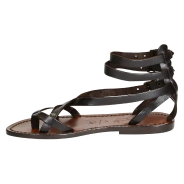 Hecho a mano en Italia womens esclavo sandalias en cuero marrón oscuro