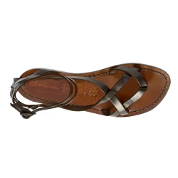 Spartiates cuir marron pour femme travaillé à la main