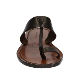Sandalias de dedo para mujers en cuero marrón oscuro