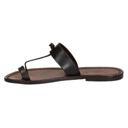 Manmade women thong in dark brown leather
