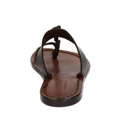 Tong femme en cuir marron travaillé main
