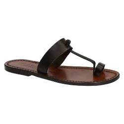 Sandalias de dedo para mujers en cuero marrón oscuro