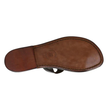 Sandalias de dedo para mujers en cuero marrón oscuro