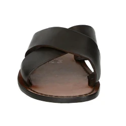 Mens leather slippers handmade in Italy in dark brown leather