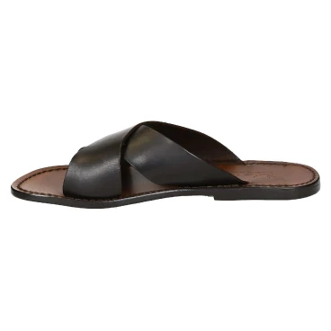 Claquettes cuir homme marrons fait à la main en Italie
