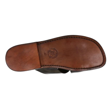 Claquettes cuir homme marrons fait à la main en Italie