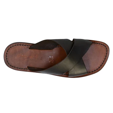 Claquettes cuir homme marrons fait à la main en Italie