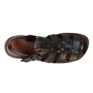 Hecho a mano en Italia mens sandalias Franciscanas en cuero marrón oscuro