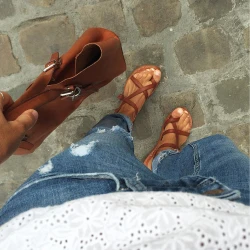 Handmade in Italy womens slave sandals in vintage cuir leather