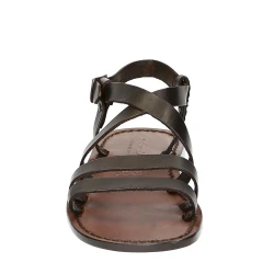 Hechos a mano en sandalias Franciscanas de cuero marrón oscuro de mens Italia