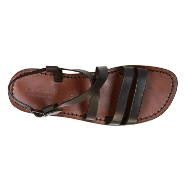 Hechos a mano en sandalias Franciscanas de cuero marrón oscuro de mens Italia