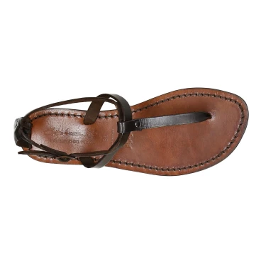 Damen-Riemchen-Sandalen aus dunkelbraunem Leder in Italien von Hand gefertigt