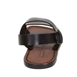 Sandalias hechas a mano mens en cuero marrón oscuro hecho en Italia