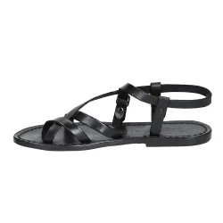 Damen Riemchen-Sandalen aus schwarzem Leder in Italien von Hand gefertigt