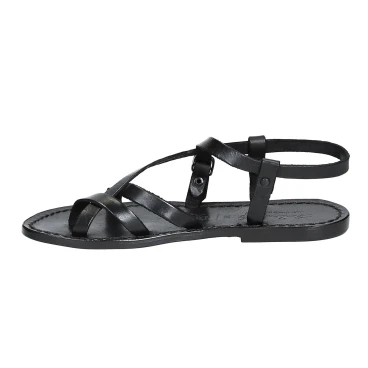 Sandale en cuir noir artisanale pour femme travaillé à la main