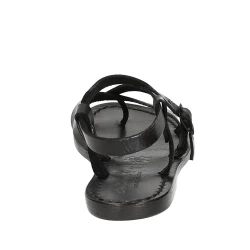 Damen Riemchen-Sandalen aus schwarzem Leder in Italien von Hand gefertigt