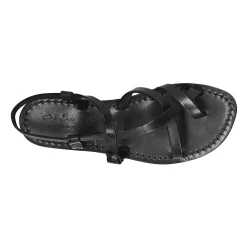 Damen Riemchen-Sandalen aus schwarzem Leder in Italien von Hand gefertigt