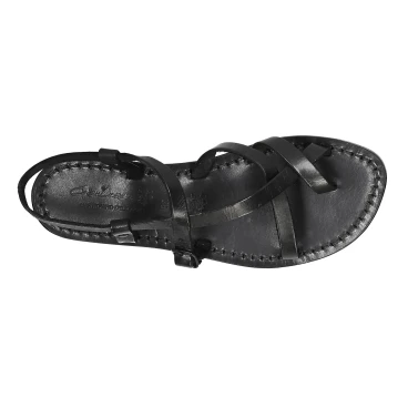 Damen Riemchen-Sandalen aus schwarzem Leder in Italien von Hand gefertigt