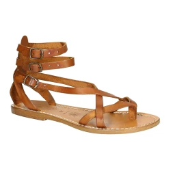 Sandalias de tiras de cuero de las mujeres hecho a mano en Italia en cuir vintage