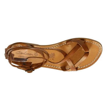 Sandalias de tiras de cuero de las mujeres hecho a mano en Italia en cuir vintage