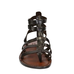 Sandalias gladiador marrón oscuro para las mujeres reales de cuero hecho a mano en Italia