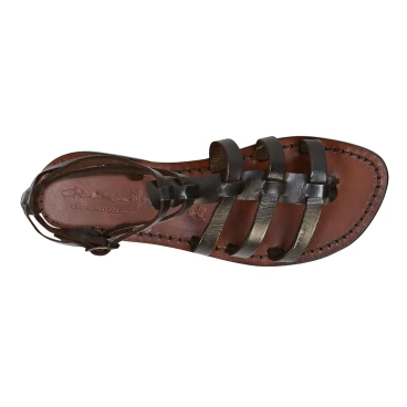 Sandalias gladiador marrón oscuro para las mujeres reales de cuero hecho a mano en Italia
