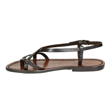 Sandales cuir femme artisanales fait en Italie en cuir marron